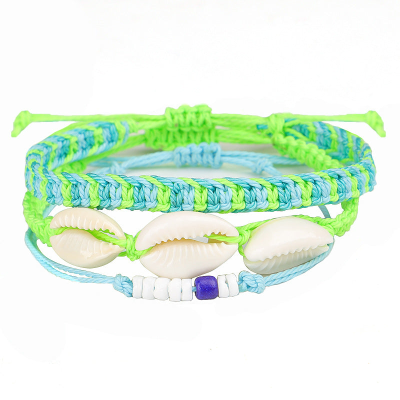 Wholesale Bohemian Colorful Wax Thread Seashell Bracelet Set